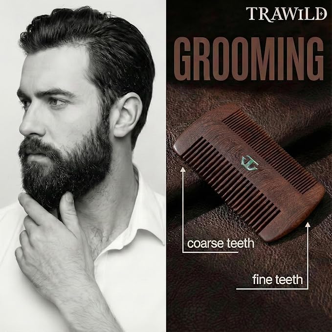 Sandalwood Beard Comb for Men with Mother of Pearl Inlay, Premium Grooming Wood & Wooden Comb for Beard and Mustache