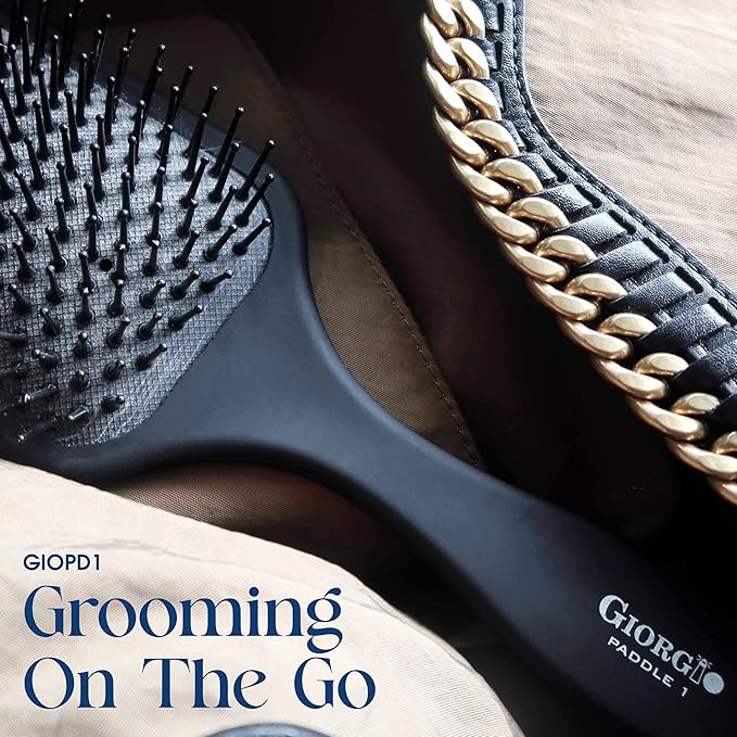 Giorgio Hair Brush Set - Black Paddle Brush with Tourmaline Ball Tip Bristles for Women, Men, Wet or Dry, Long, Thick, or Curly Hair
