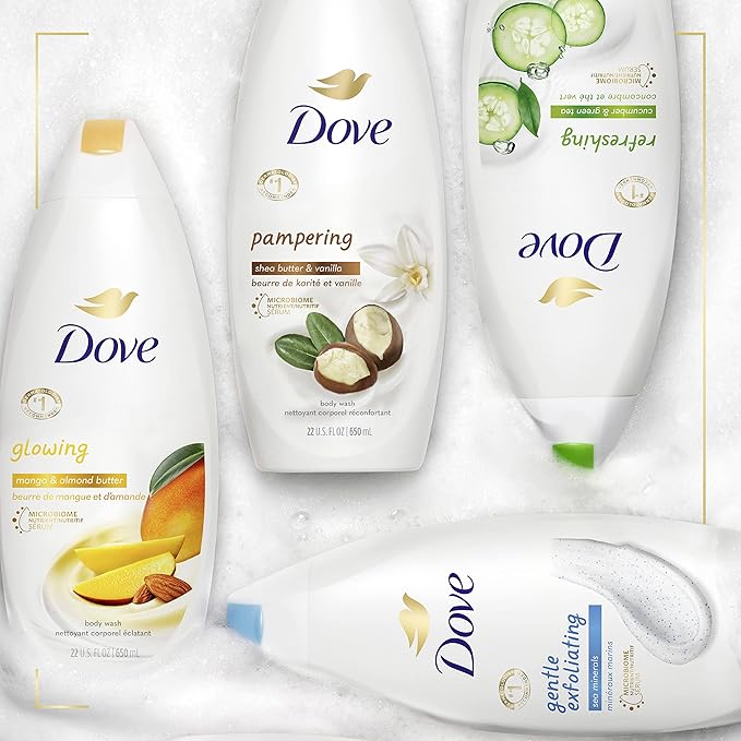 Dove Glowing Body Wash For Revitalized, Refreshed Skin Mango Butter and Almond Butter Cleanser That Effectively Washes Away Bacteria While Nourishing Your Skin 22 oz 4 Count