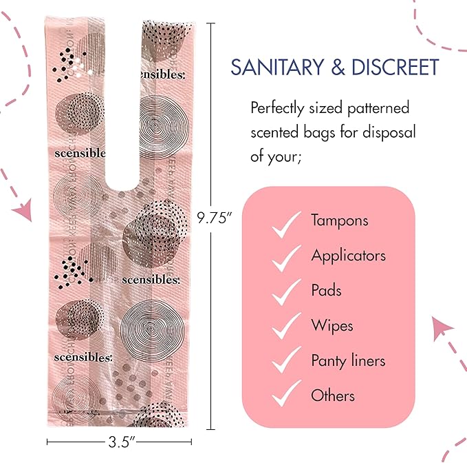 Personal Care Disposal Bags (150 Count, Pack of 3) - for Tampons, Pads, Liners, Condoms & More - Discreet, Hygienic & Odor-Reducing Disposal Solution