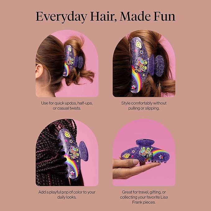 Lisa Frank x Kitsch Purple Glitter Hair Clip for Women – Secure Hold Claw Clip | Sparkly Hair Accessories with Strong Grip | Ideal Gifts for Women, Teens - Zoomer and Zorbit