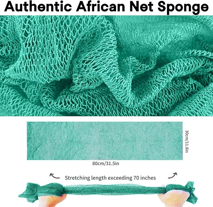African Net Sponge Authentic, African Exfoliating Sponge Real African Net Black Owned, African Bath Sponge Back Scrubber, Body Exfoliator Shower Bath Accessories (Mint Green)