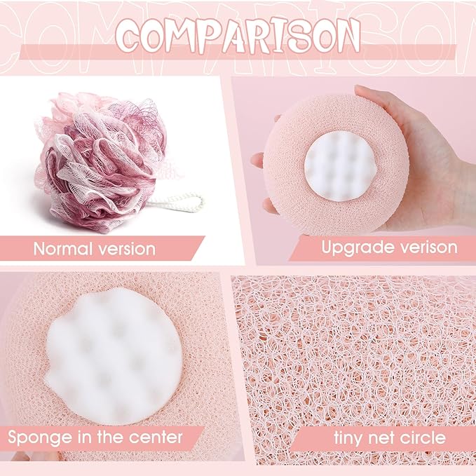 2 Pcs Soft Sunflower Suction Cup Bath Exfoliating Sponge Ball Bath Body Brush Mesh Bath Sponge Cleaning Scrubber Bath Sponge Brush with Comfortable Non-Slip Handle