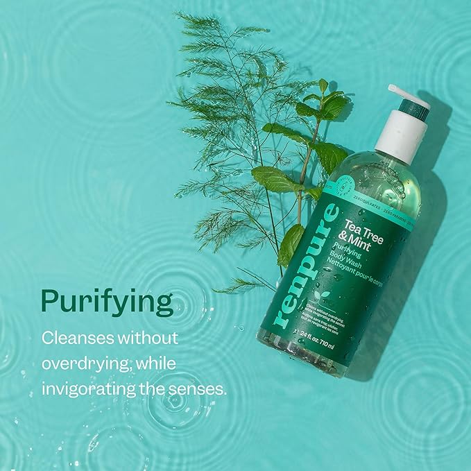 RENPURE Tea Tree & Mint Body Wash - Cleanses, Invigorates & Refreshes Skin Without Over-Drying - For All Skin Types - Tea Tree Leaf Oil, Spearmint Leaf Oil - 24 Fl Oz each,2 Count (Pack of 2)
