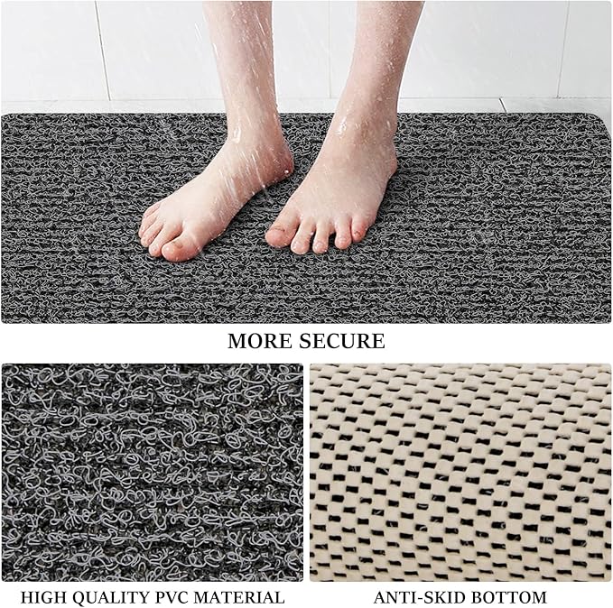 LuxStep Shower Mat Bathtub Mat,36x16 inch, Non-Slip Bath Mat with Drain, Quick Drying PVC Loofah Bathmat for Tub,Shower,Bathroom (Phthalate Free,Black)
