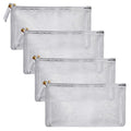 HRX Package Nylon Mesh Cosmetic Zipper Bags, Metallic Silver Makeup Pouches Travel Organizer Case for Purse Diaper Bag (4PCS)