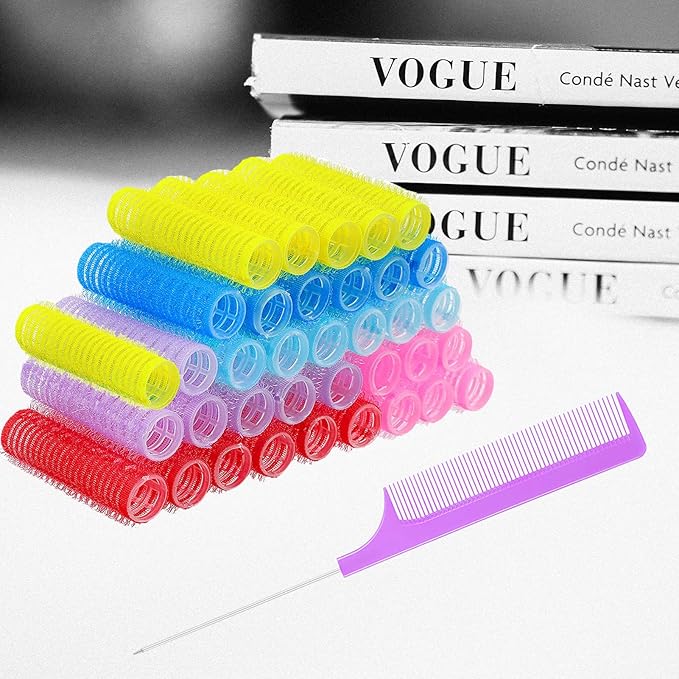 36PCS Self Grip Small Hair Curlers Heatless Roller Hair Curlers Pro Salon Hairdressing Curler DIY Curly Hairstyle Hair Rollers Tools Rat Tail Comb for Women Medium Short Hair(0.6 x 2.4 Inch)