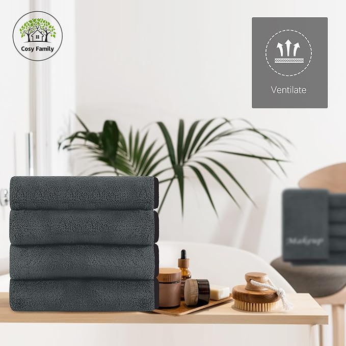 Cosy Family 20 Pack Makeup Remover Wash Cloths - Soft Microfiber Fingertip Facial Cleansing Cloths for Hand and Make Up, 12 x 12 in, Black Grey