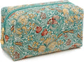 Floral Quilted Cotton Makeup Bag for Women, Large Capacity Travel Cosmetic Pouch with Zipper, Cute Toiletry & Brush Organizer, Kawaii Makeup Storage Case – Garden Light Blue