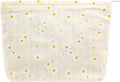 PAZIMIIK Floral Makeup Bag Large Cotton Zipper Pouch for Purse Travel Canvas Make Up Organizer for Women Cosmetic,Daisy Beige