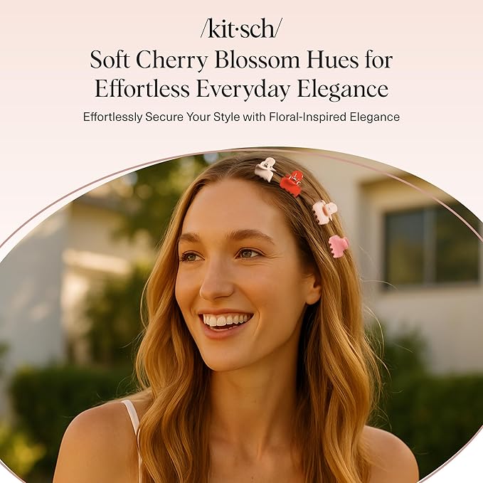 Kitsch Small Hair Clips for Women and Girls – Mini Claw Clips | Hair Accessories | Daily Styling, Recycled, Cherry Blossom Design | Ideal Gifts for Women – 8pc Set