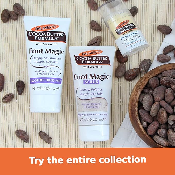 Palmer's Cocoa Butter Formula Foot Magic Exfoliating Foot Scrub with Vitamin E for Dry, Cracked Feet, Use with Foot Scrubber for Pedicure, 2.1 Ounce
