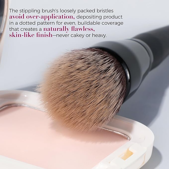 ENERGY Stippling Brush,Professional Makeup Brush for Liquid, Contour, Foundation, Bronzer, Blush, Powder, Buffing, Blending, Soft Vegan Synthetic Bristles, Face Make Up Tool,Black