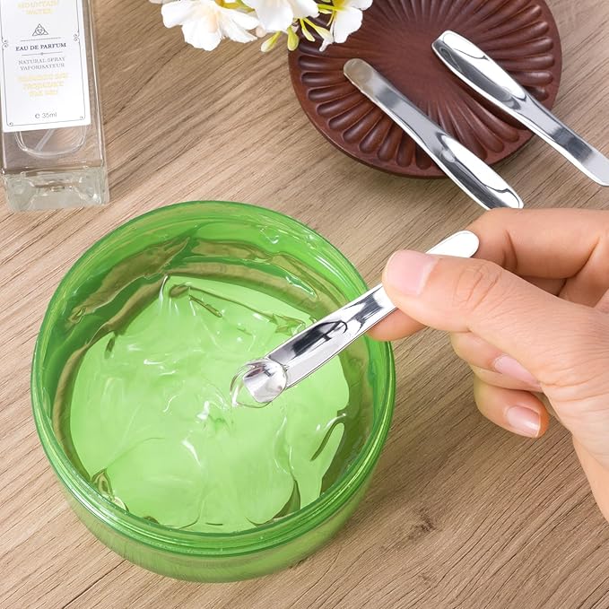 3pcs Mini Stainless Steel Makeup Spatula, 2.75x0.45in Reusable Cosmetic Cream Spatulas Spoon, Silver Skincare Scoop Applicator Facial Massage Beauty Tools for Mixing Face Eye Cream