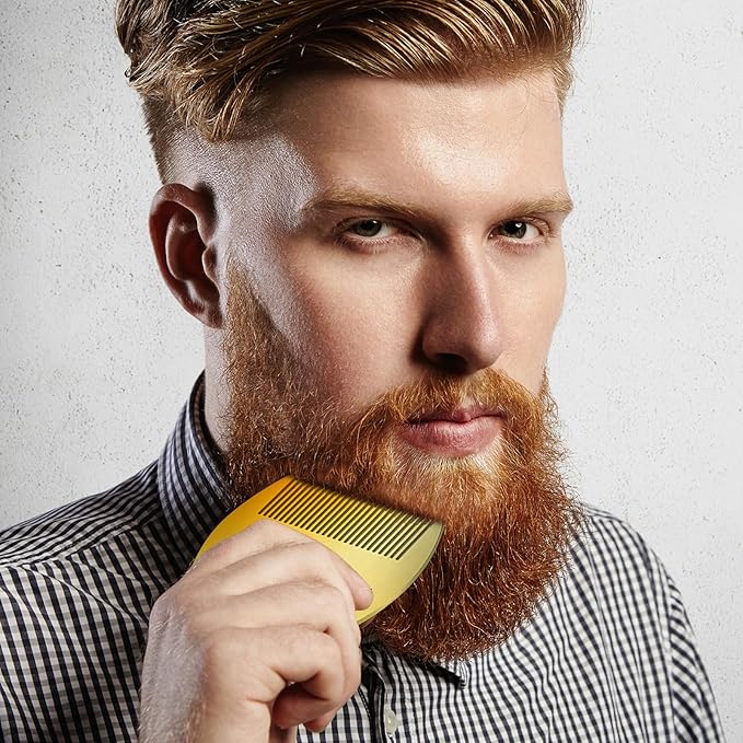 Boao 2 Pcs Metal Hair Combs for Women Men Stainless Steel Beard Mustache Comb Credit Card Size Lice Wallet Pocket Fine Cutting Teasing Barber Hair Styling Dandruff Remove Dreadlock(Gold)