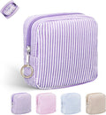 Period Bag for Teen Girls, Stripes Sanitary Napkin Storage Bag with Ring Buckle, Menstrual Pad Pouches Tampon Holder for Purse (Purple)