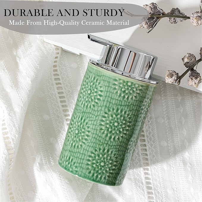 Green Foam Soap Dispenser,Foam Dispenser for Kitchen & Bathroom,Ceramic Soap Dispenser with Foam Soap Pump for Dish Soap&Hand Wash
