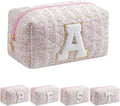 JOVAKIT Alphabet Makeup Bag Cosmetic Bag for Women, Christmas Gifts for Girls Age 6-18, Floral Flowers Coquette Travel Toiletry Zipper Make Up Pouch Organizer Trendy Stuff (Pink Floral A)