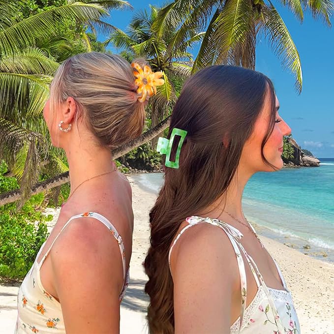 Hair Clips for Women,6PCS Big Flower Claw Clips for Thick Thin Hair,Strong Hold Cute Hair Accessories for Girls,Nonslip Beach Vacation Essentials Summer Accessories (polychromatic)