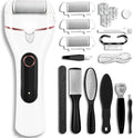 Callus Remover for Feet, Electric Foot Callus Remover Waterproof with 3 Rollers 2 Speed Battery Display,17 in1 Rechargeable Foot File Pedicure Kits for Dead Hard Cracked Dry Skin（White
