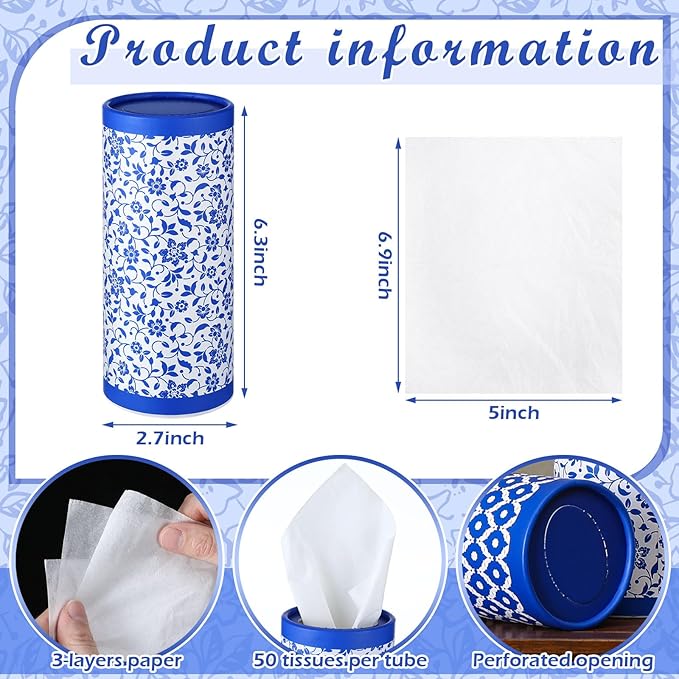 12 Pack Car Tissue Cylinder Holder Bulk with 3 Ply Facial Tissues, Round Napkin Holders for Car Cup Holder Cylinder Travel Paper Tubes Bulk Round Napkin Boxes Packs(Novel Style)