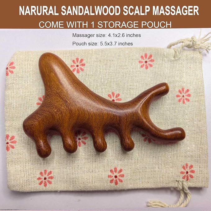 Wooden Scalp Massager for Scalp Gua sha, Massage Comb, Wooden Head Massager - Sandalwood