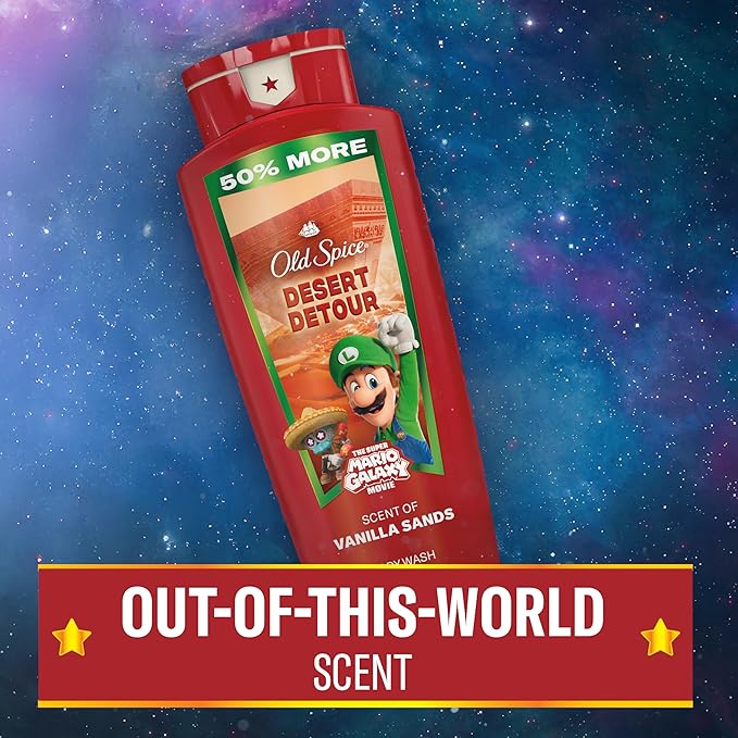 Old Spice Body & Face Wash for Men, x The Super Mario Galaxy Movie, 3X Defense, 24/7 Shower Fresh with Long Lasting Scent, Smell Super with Desert Detour, Vanilla Sands Scent, 24 oz