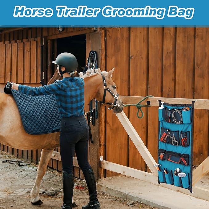 Riakrum 2 Pcs Horse Trailer Grooming Bag Hanging Horse Door Caddy Trailer Organizer Storage(Fresh,39 x 23 Inch)