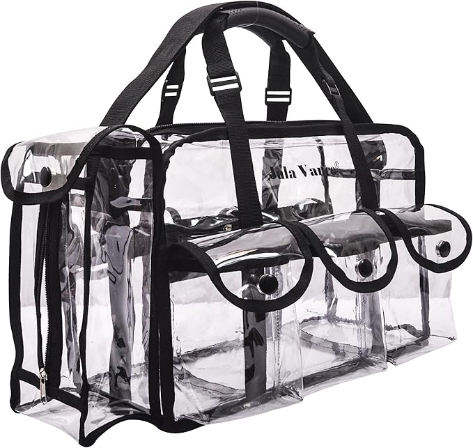 Professional Clear PVC Makeup Kits Organizer Make up Set Bag MUA Carry All Artist Transparent Vinyl Travel Cosmetic Bag with 6 External Pockets & Tissue Holder