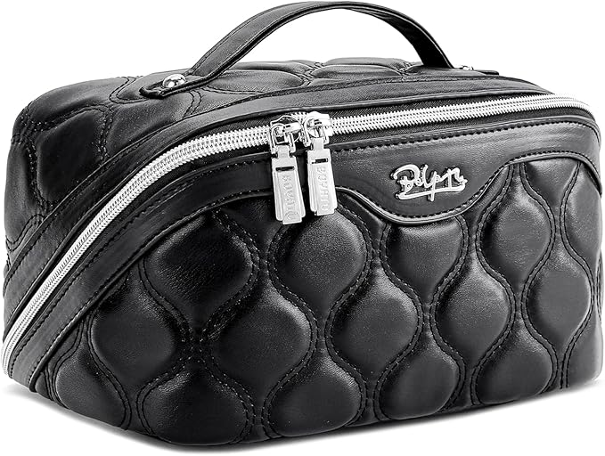 BOYATU Travel Makeup Bags for Women Cosmetic Bag: Puffy Make up Bags Set of 3 - Vegan Leather Makeup Organizer - Waterproof Large Toiletry Bag with Compartments - Travel Essentials (H-1-Black)