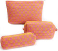 3 Pcs Makeup Bag Checkered Cosmetic Bag Large Capacity Traveling Toiletry Pounch Organizer Cute Makeup Brushes Aesthetic Accessories Storage Bag for Girls Women(Orange-Purple)