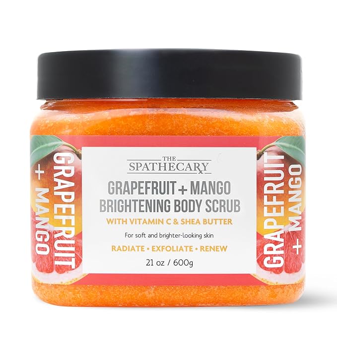 Grapefruit & Mango Sugar Scrub - Exfoliating & Hydrating Body Scrub With Shea Butter & Vitmain C to Help Brighten & Soften Skin for a Radiant Glow, Body Care Exfoliator & Cleanser, 21oz