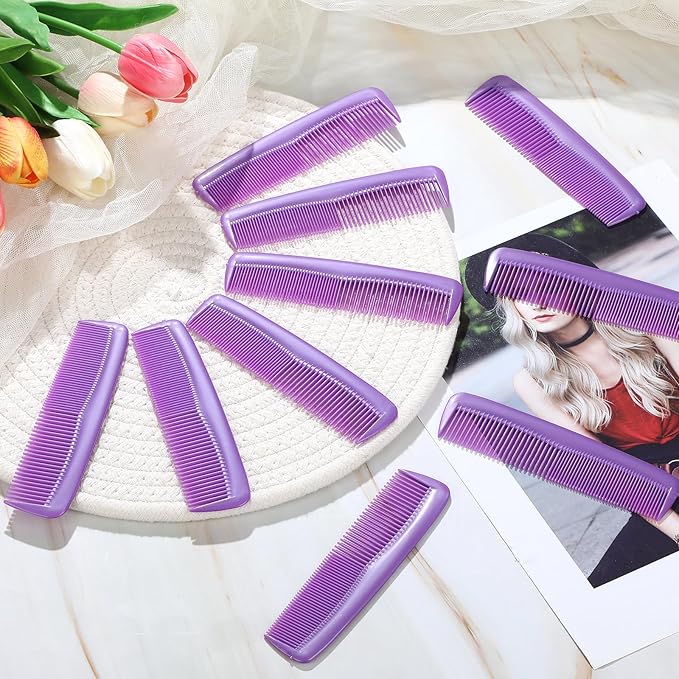 50 Pcs Pocket Combs for Men 5 Inch Cutting with Wide and Fine Teeth Plastic Professional Barber Haircut Small Anti Static Combs for Women Grooming Accessories for Beard(Purple)