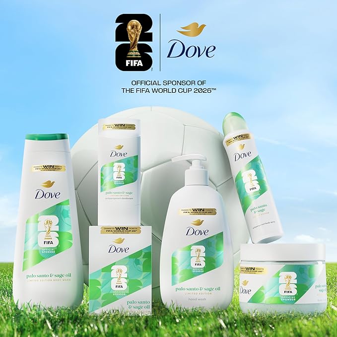 Dove FIFA World Cup 2026 Limited Edition Moisturizing Body Scrub – Palo Santo & Sage Oil, pH‑Balanced Whipped Exfoliator for Hydrated, Radiant Skin, 15 oz