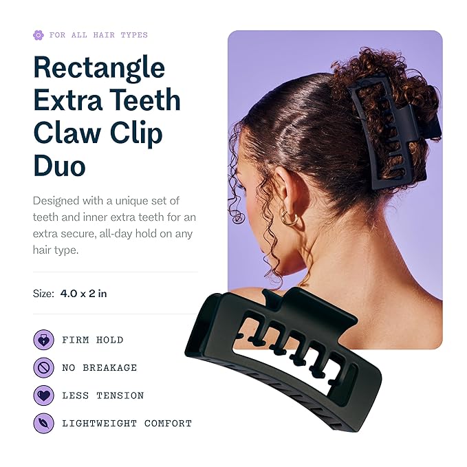 Gimme Beauty Double Claw Clip Duo - Creaseless Hair Clip Accessories for Thick, Thin & Curly Hair - Black & Tan