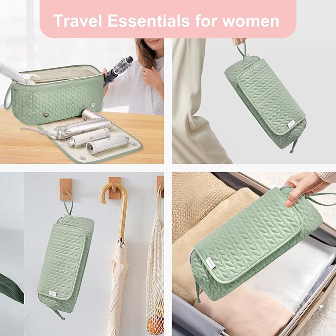 Hair Tools Travel Bag Heat Resistant Mat Case Hot Tools Straightener, Curling Iron,Hair Dryers,Haircare Accessories Travel Essentials For Women 2 in 1 Organizer Bags (Sage Green)
