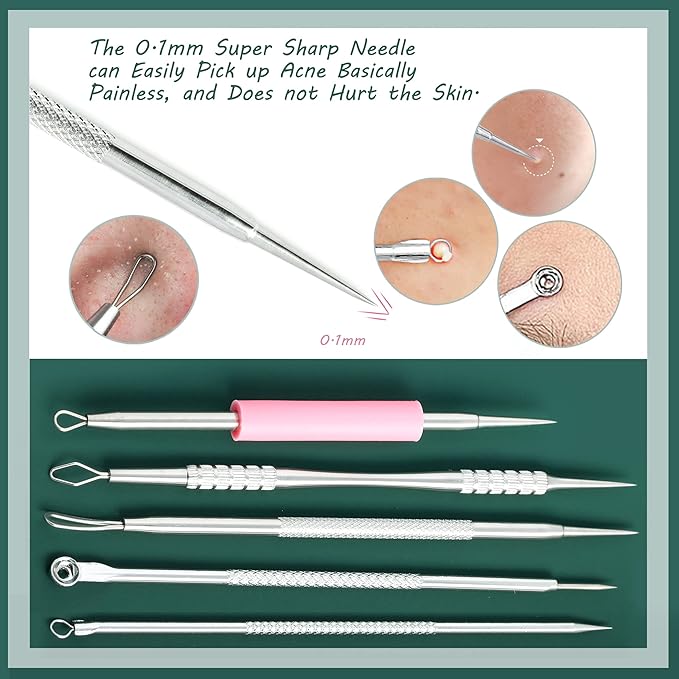 Blackhead Remover Tools, 16 PCS Pimple Popper Tool Kit, Acne Blackhead Tools for Blemish, 410 Premium Professional Stainless Acne Pimple Extractor Tool with Metal Box