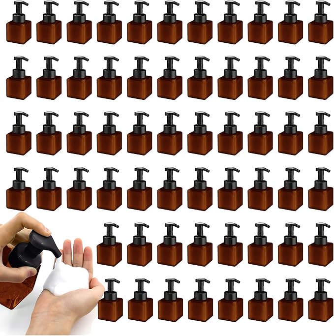 8.5 oz Foaming Soap Dispenser Plastic Foaming Pump Bottle, Refillable Dispenser with Plastic Pump, Empty Hand Bottles for Liquid Soap, Shampoo, Bathroom,Hotel,Restaurant (60, Brown)