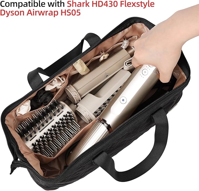 NISHEL Hair Tools Travel Carrying Bag, Portable Hair Air Wrap Dryer Case, Hair Dryer/Curling Iron/Airstraight Attachment Organizer, Black