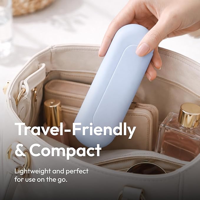 ÉCLAT Silicone Makeup Brush Holder Travel, 3 in 1 Portable Bag With Anti-Fall Out Magnetic Closure & Cleaner Mat Case, Soft Cosmetic Tool Organizer Pouch Keeps Brushes Clean & Dust Free (Blue)