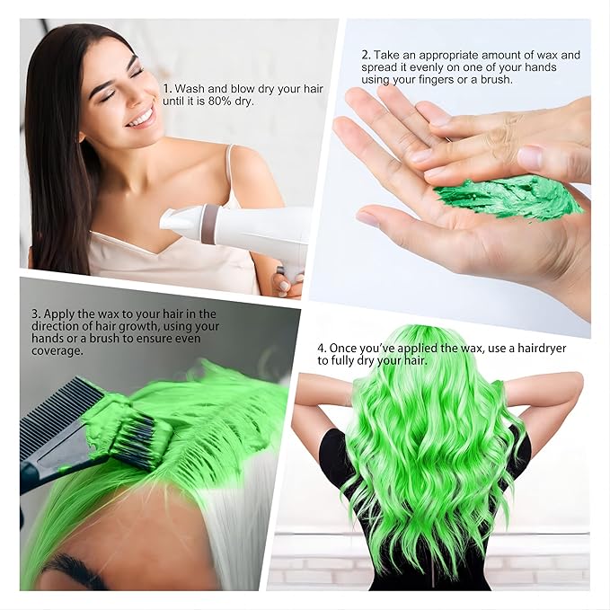 Temporary Green Hair Spray Color Wax with Dye Brush, Instant Natural Hairstyle Cream 4.23 oz, Disposable Coloring Mud for Men Women Youth, Washable Styling Pomades, Party Cosplay DIY Halloween