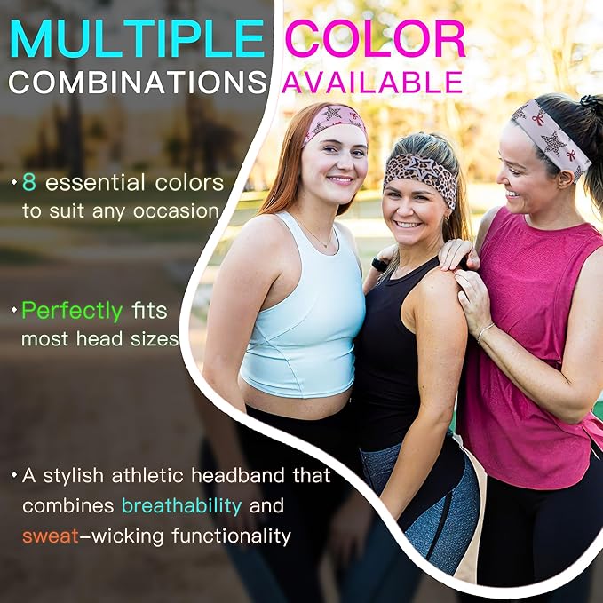 8 Pack Headbands for Women Non Slip - Stylish Sports Hair Bands for Women's Hair - Soft Cotton Cloth Stretchy Headbands for Women for Yoga, Outdoor Exercise Running