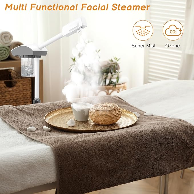 Professional Facial Steamer Machine, Beautician Steamer Facial Spa, Hot Ionic Mist Face Steamer for Home Beauty Salon, Personal Skin Care Deep Cleaning, White