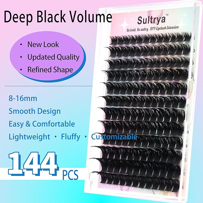 Lash Clusters DIY Eyelash Extensions Volume Lashes Wispy False Eyelashes Self-Application Lash Clusters Faux Mink at home with Natural Look (8-16mm, D01-PURE)