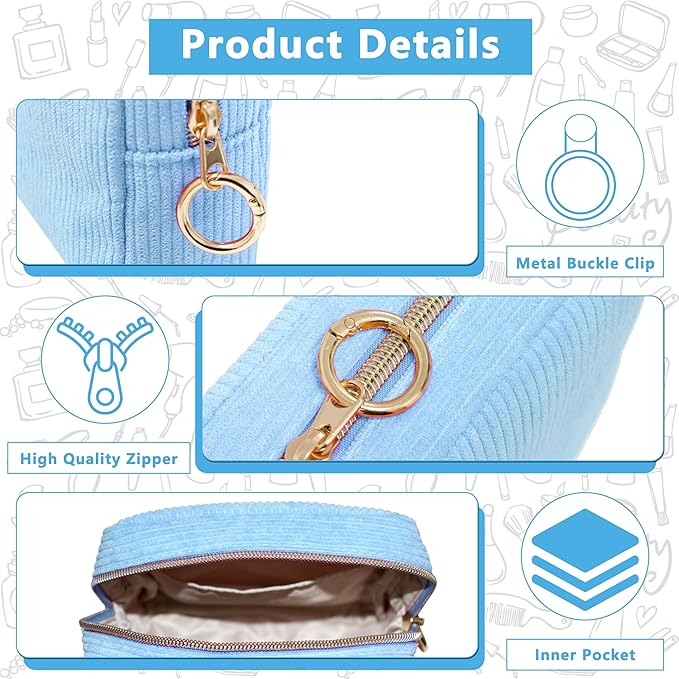 Period Bag for Girls, Corduroy Sanitary Napkin Storage Bag, Period Pouch & Tampon Holder, Feminine Care Organizer（Bule）