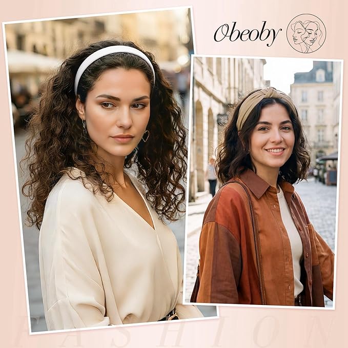 obeoby 8 Pack Trendy Headband for Lazy Hair Days, Non Slip Floral Headbands for Girls Women Multi-Style Accessories for Hair Growth Phases