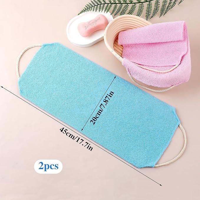 2Pcs Back Scrubber Body Bath Pull Strap Scrubber with Handles Nylon Exfoliating Washcloth Extended Length Washers Stretchable Shower Scrubber for Face Back Cleans Skin Massages Women Men