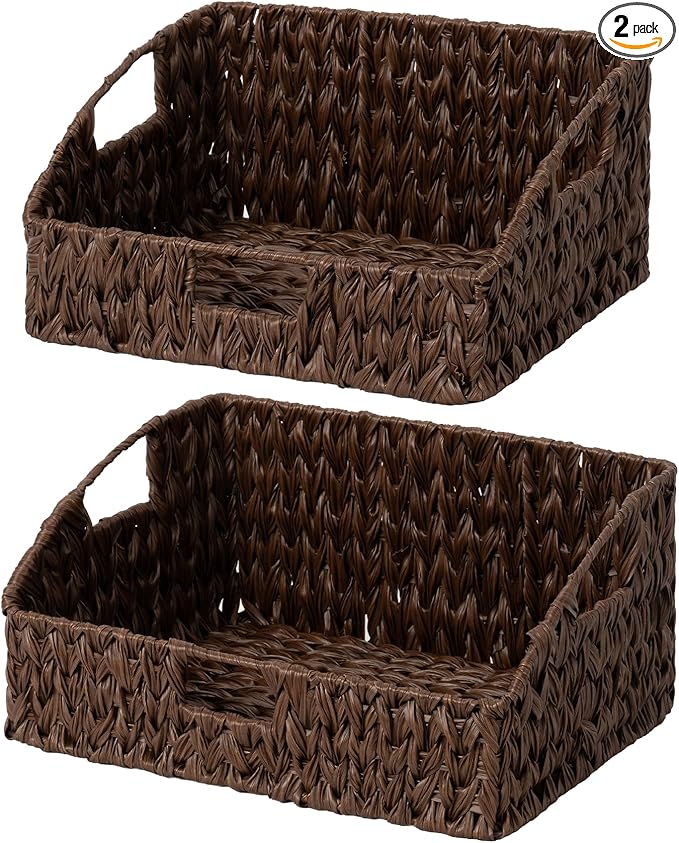 GRANNY SAYS Wicker Storage Basket for Shelves, Wicker Basket with Handles, Trapezoid Woven Baskets for Storage, Decorative Baskets for Home Decor, Brown, 2 Pack