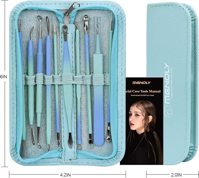 Blackhead Remover Tools MENOLY 10Pcs Pimple Popper Tool Kit, Blackhead Remover Extractor Tools, Pimple Comedone Extractor Acne Kit for Blackhead,Blemish,Zit Whitehead with Leather Bag