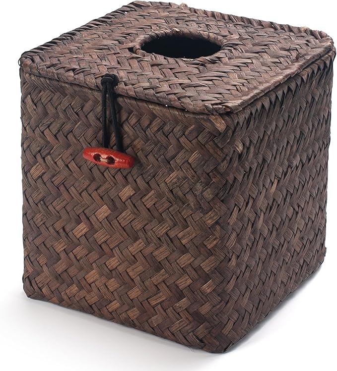 Seagrass Square Tissue Box Cover Woven Napkin Holder Decorative for Bathroom Farmhouse (Coffee, 5.5 x 5.5 x 5.5 Inch)